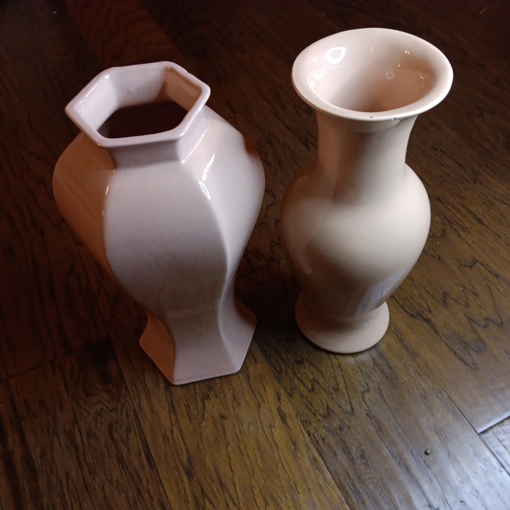 GORGEOUS Hyalyn USA Studio Art Pottery Pair of Pink 15" Decorative Vases.